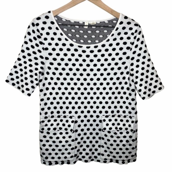 Anthropologie MOTH Polka Dot Front Pockets Sweater Top - Picture 3 of 5